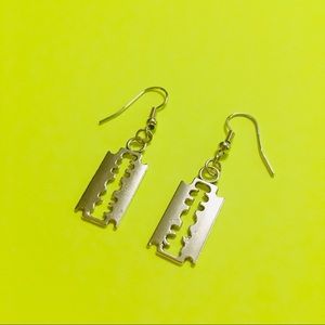 Silver Razor Blade Drop miniature dangle earrings